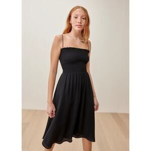 Reformation Black Sable Smocked Midi Dress Small